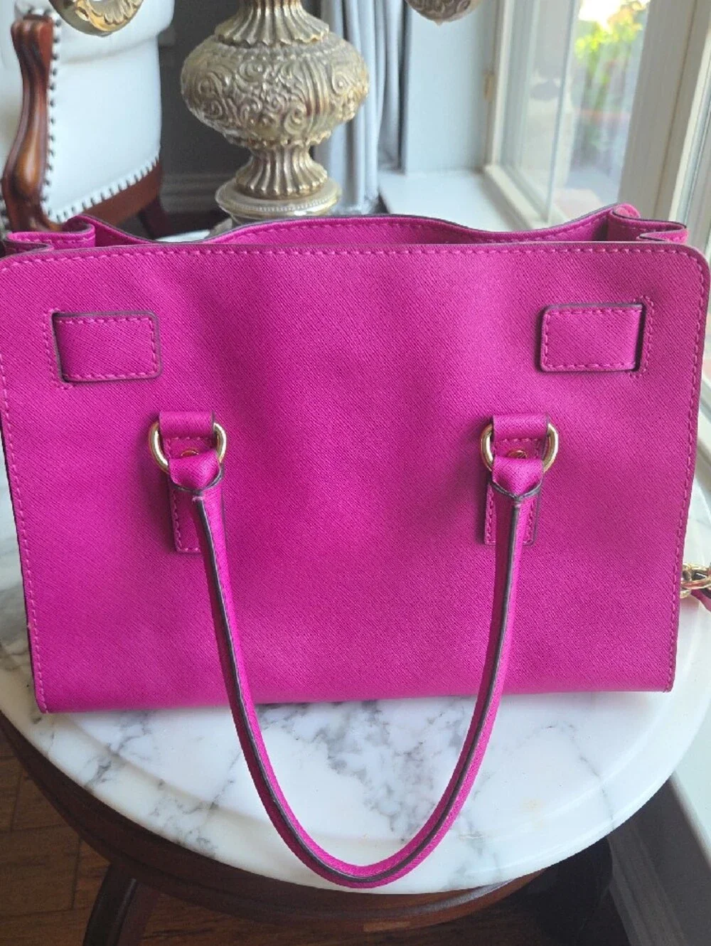 Michael Kors Hot Pink/ Purple Saffiano Leather Satchel with Gold Hardware